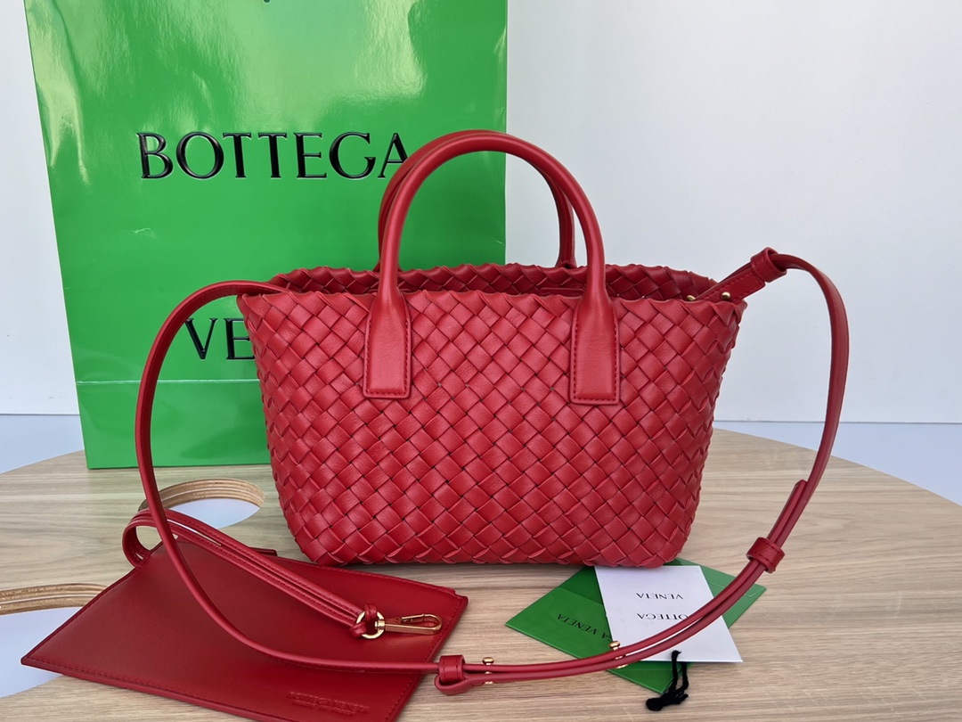 Mini Cabat Intreccio Leather Tote Red